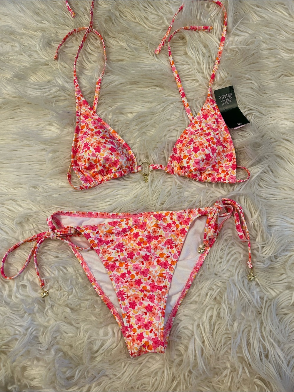 Floral Tie-Side Bikini Set - Pink & Orange Print